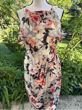 Black Label Ivory Midi Dress with Pink & Black Floral Print